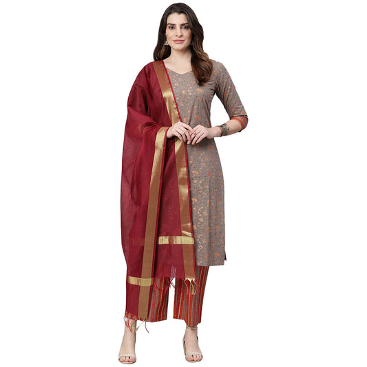 idaLia Cotton Jaal Printed Kurta Set with Dupatta - Best Kurta Set with Dupatta, Straight Calf Length Kurta