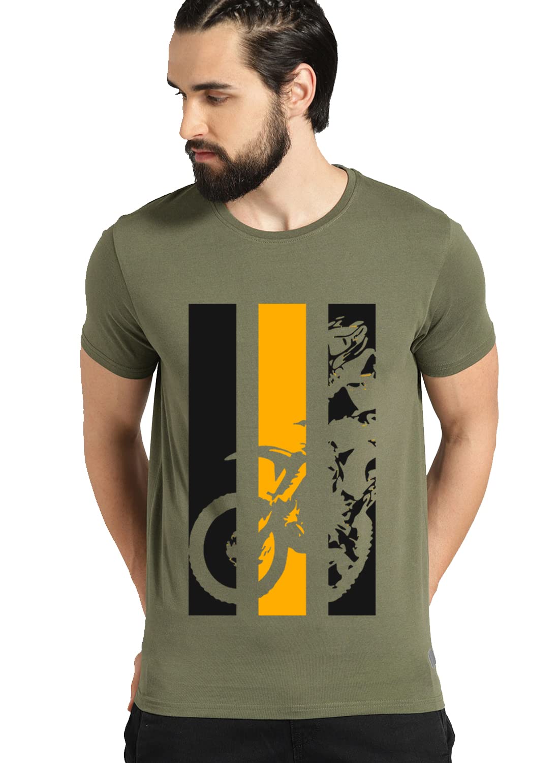 ADRO Men's Bike Rider Printed Cotton T-Shirt (RN22-2-BIK-OL_Olive)