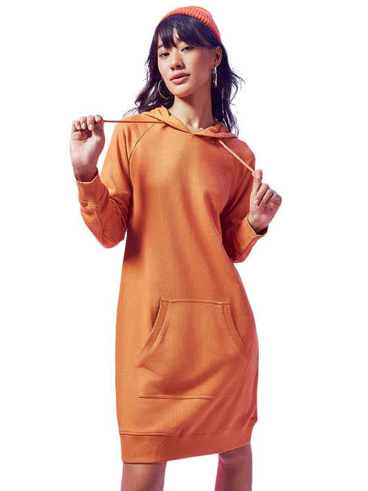 Bewakoof Womens A-Line Above The Knee Solid Regular Fit Hoodie Dress_596554_Orange_3XL