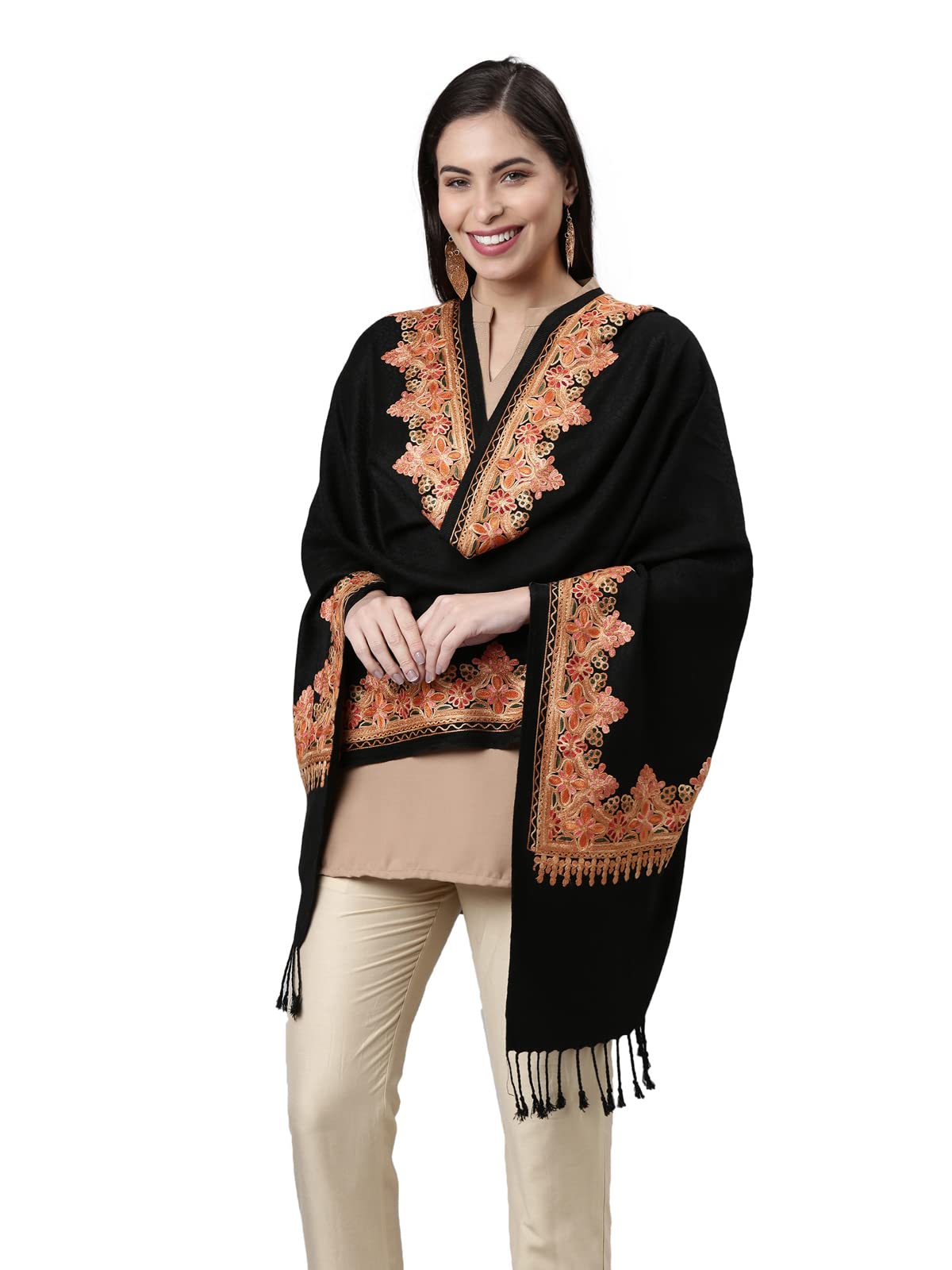 Pashmoda Women Ghazal Kashmiri Aari Embroidery Stole (Size: 71X203 CM)