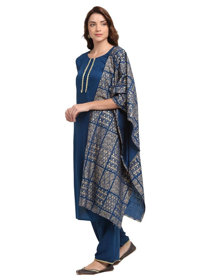 ANNI DESIGNER Women's Cotton Solid Kurta with Palazzos & Dupatta