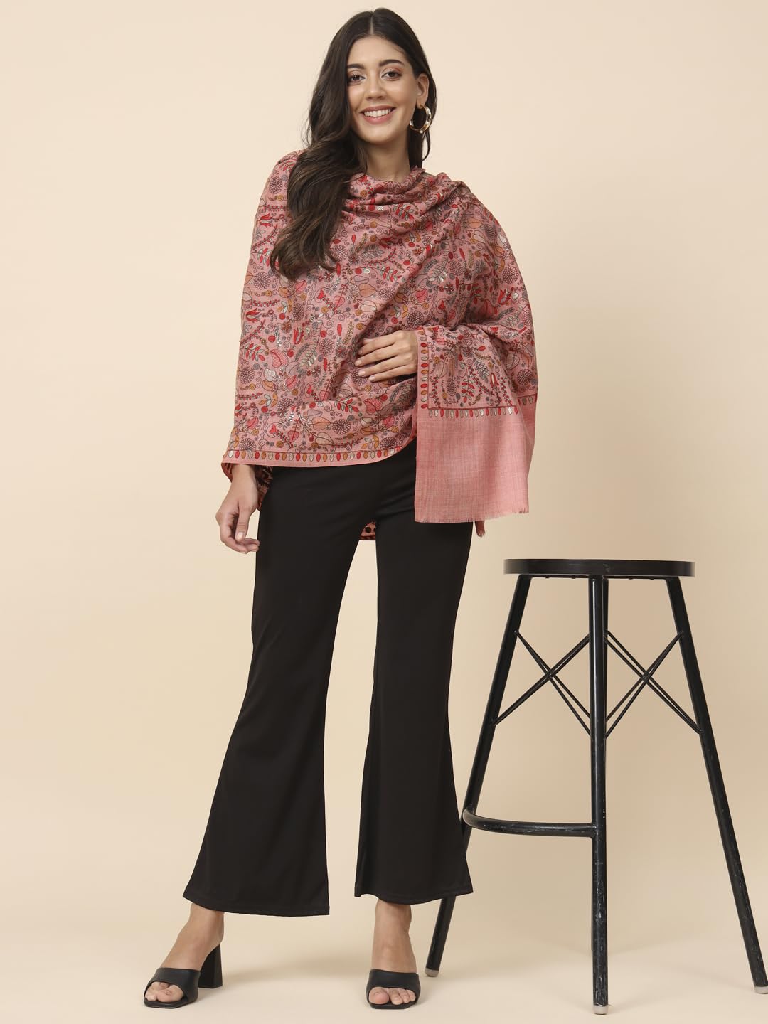 Pashmoda Women Gilkaari Pure Wool Embroidered Shawl (Size 101X203 CM)