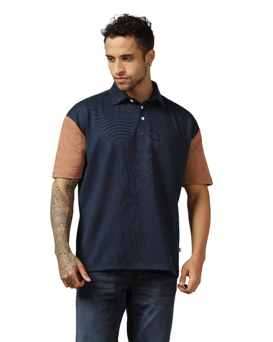 Leriya Fashion MenS Color Block Oversized Fit T-Shirt (Lf-Mt-1097_Blue