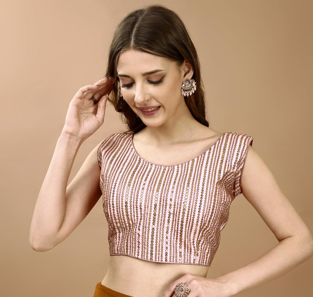 Pujia Mills WomenS Sequin Embroidered U Neck Sleeveless Readymade Saree Blouse Indian Ethnic Designer Stitched WomenS White Bl