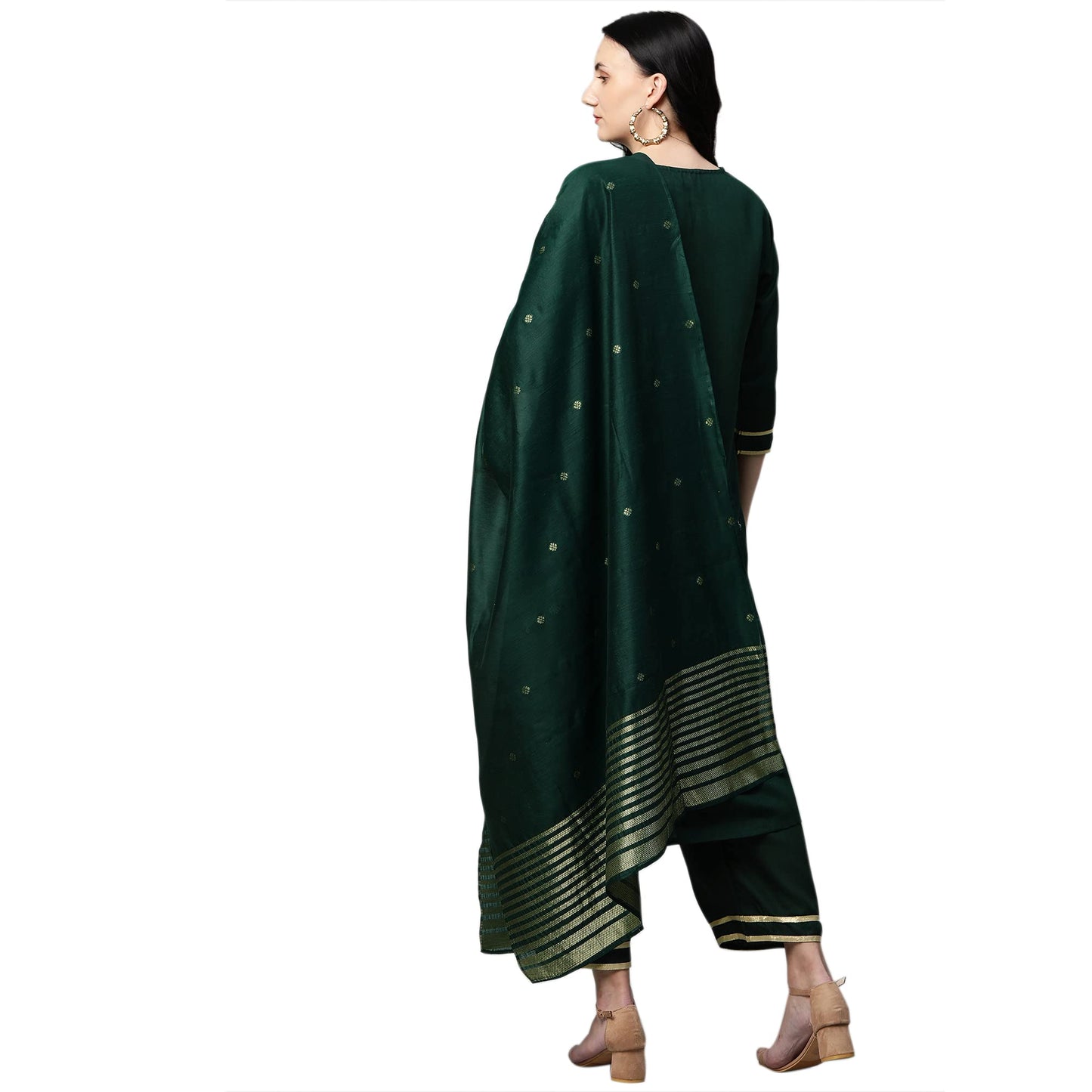 GoSriKi Women's Ruby Cotton Kurta with Palazzo & Dupatta
