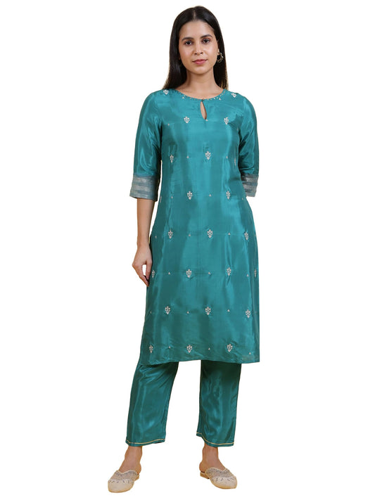 W For Woman Pink Glitter Printed Embroidered Straight Kurta