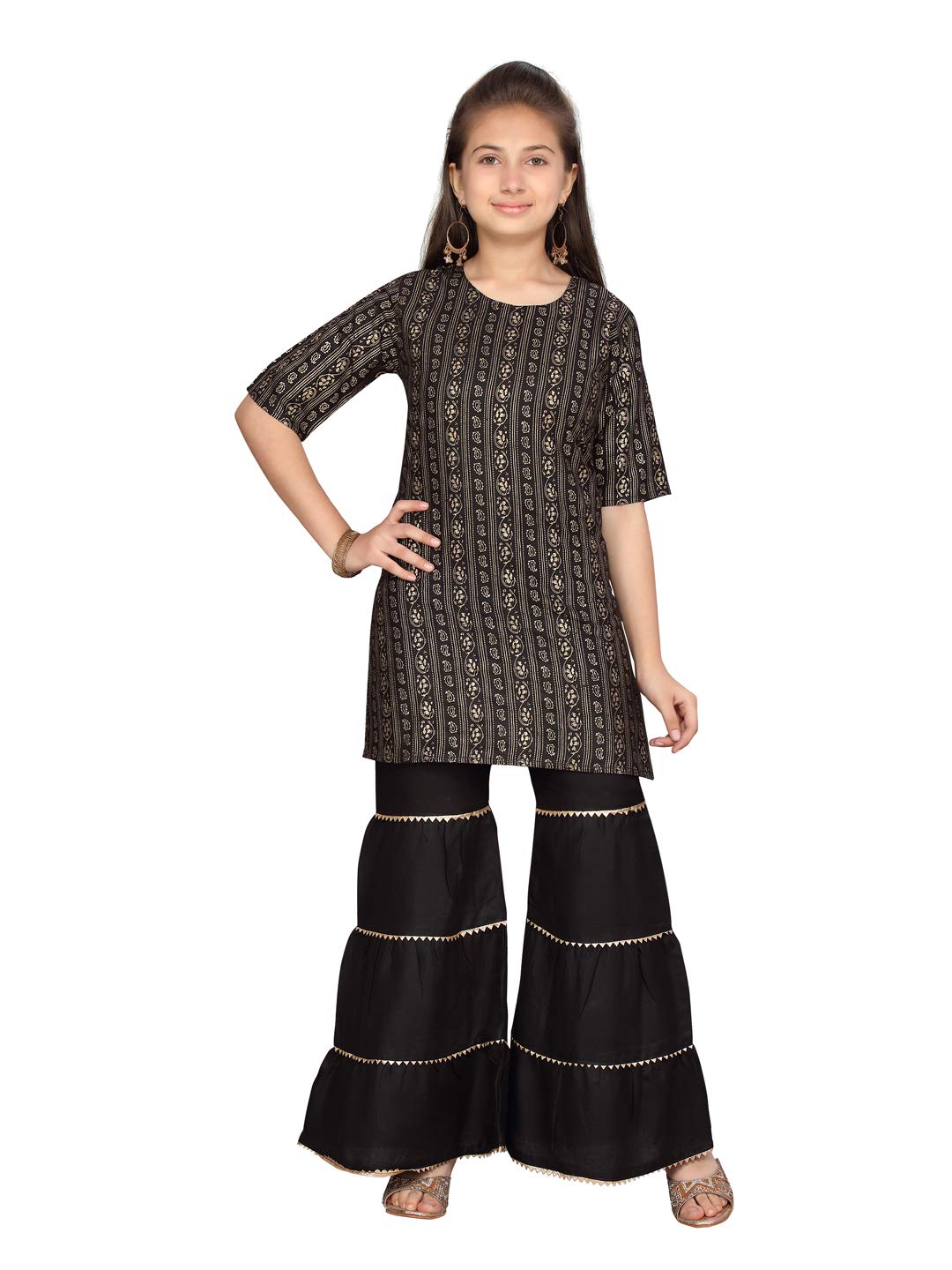 Aarika Girls Black Colour Kurti Sharara Set