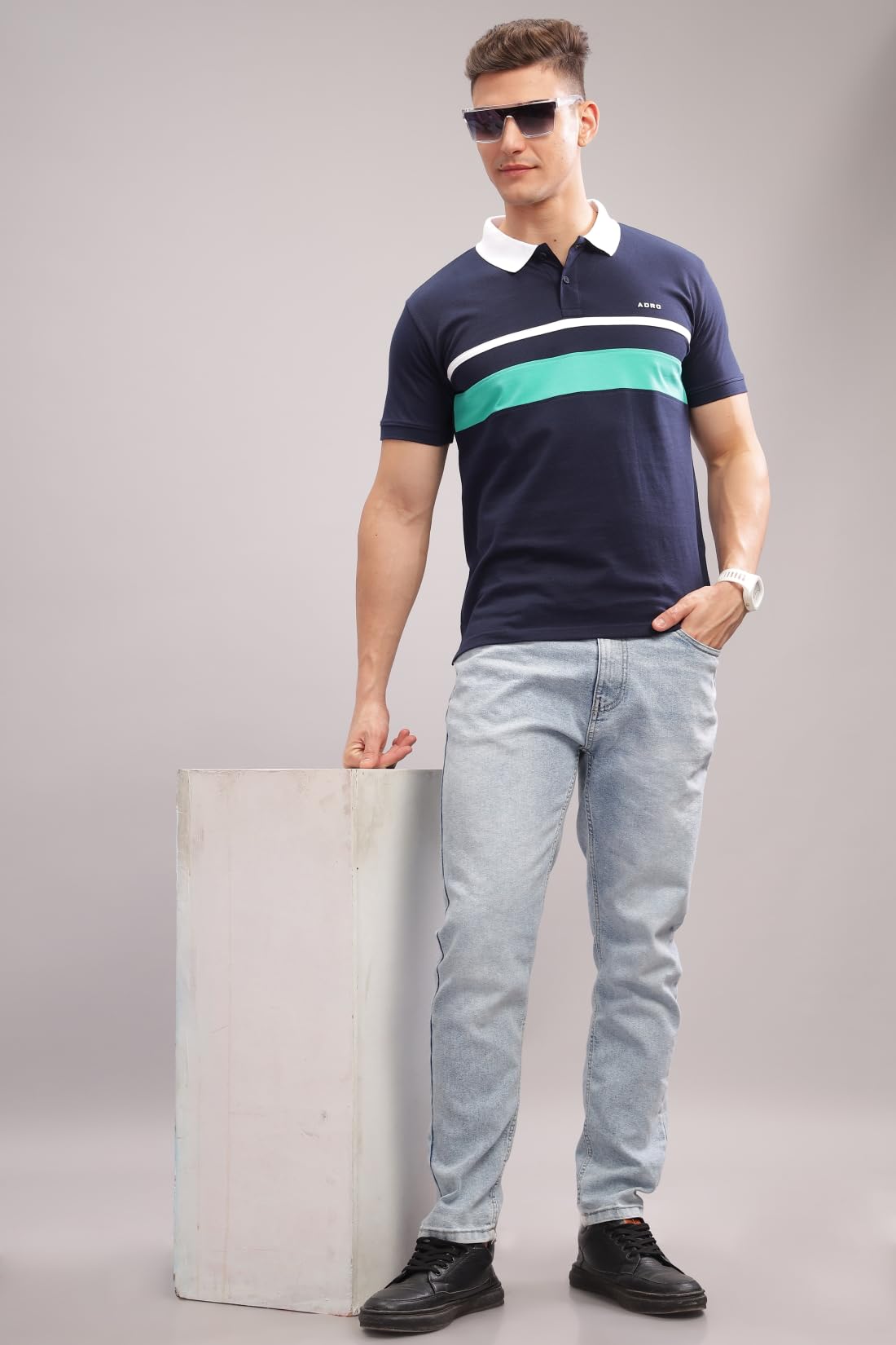 ADRO Regular Fit Polo Tshirt in 100% Cotton Multi Color Polo Also in Plus Size_PN24-L1-NBWHAQ