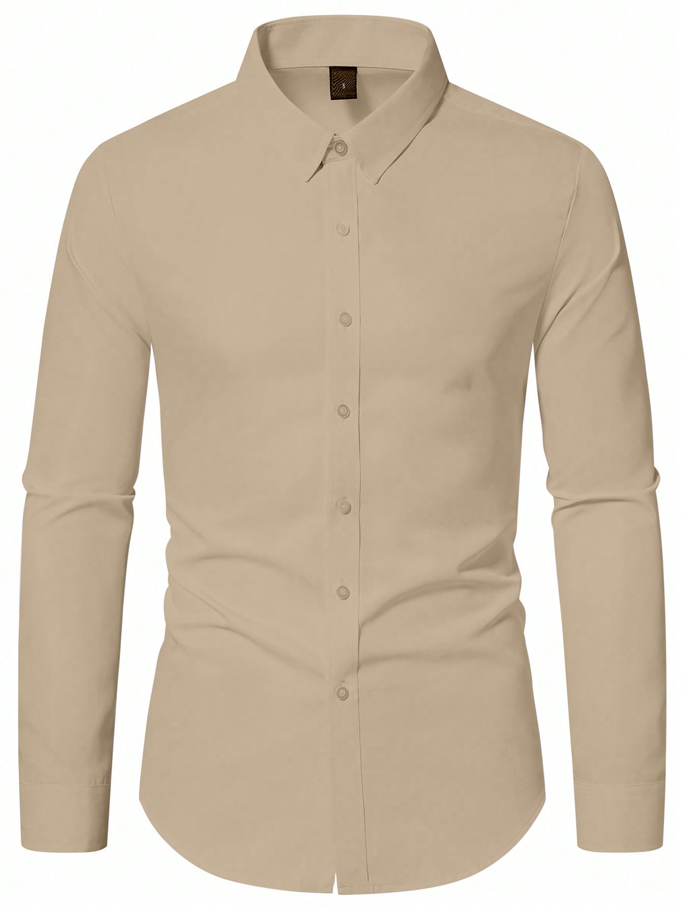 AVANOVA Mens Beige Long Sleeve, Slim Fit Button Down Dress Shirt for Men | Casual Office Wear | Formal Business Shirts | Stylis