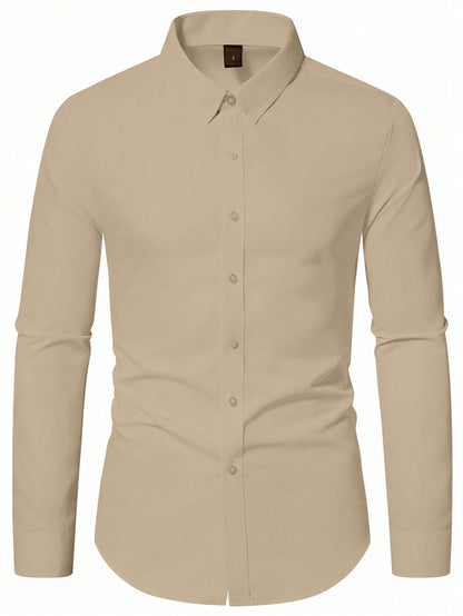 AVANOVA Mens Beige Long Sleeve, Slim Fit Button Down Dress Shirt for Men | Casual Office Wear | Formal Business Shirts | Stylis