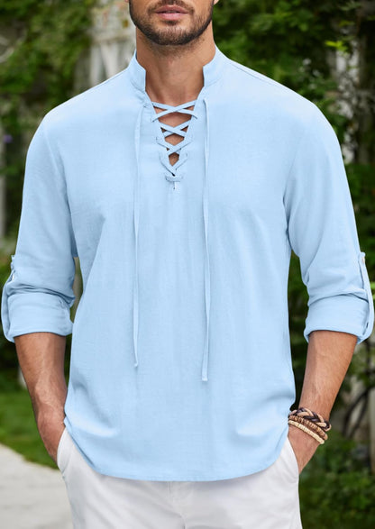 Macsivo MenS Cotton Blend Solid Short Kurta With Mandarin Collared Full Sleeve Drawstring Stylish Straight Length | Kurta For M