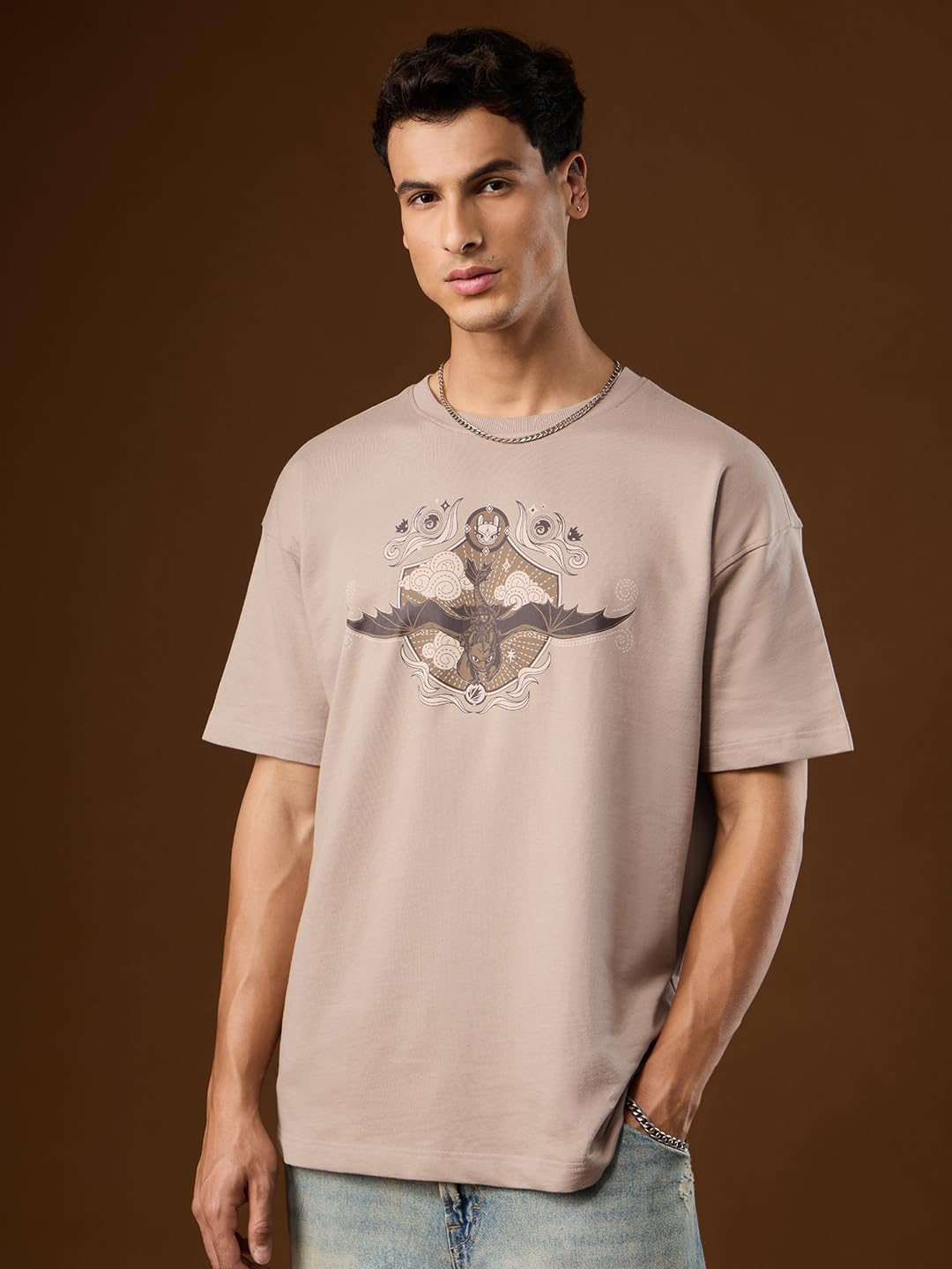 The Souled Store HTTYD: Lets Fly Men and Boys Short Sleeves Round Neck Beige Graphic Printed Cotton Breathable Lightweight All-