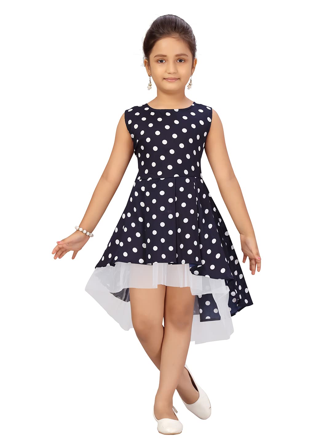 Aarika Girl's Cotton Blend Skater Knee-Length Dress (MD-21907_Navy Blue_28)