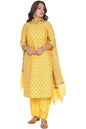 Aurelia Women's Yellow Abstract Printed Beads Banarsi Jacquard Kurta, Palazzo and Dupatta Set (Size: S)-AS16020-705808