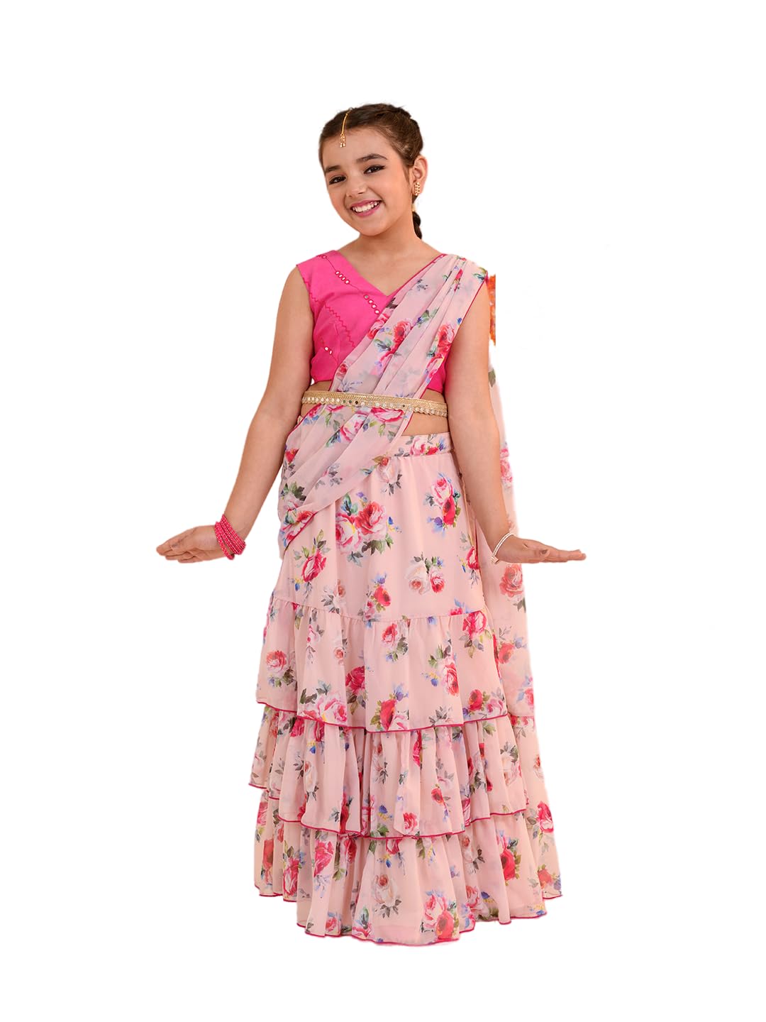 Pspeaches Girls Printed Ready To Wear Lehenga Choli