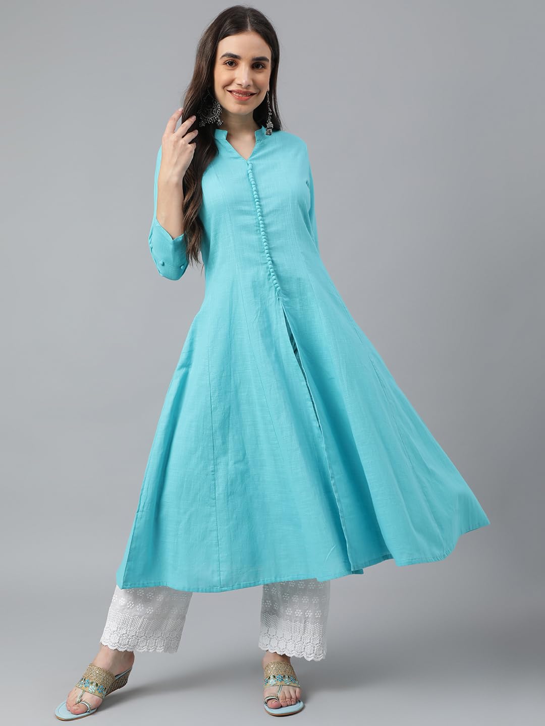 Idalia Sage Blue Cotton Anarkali Kurta