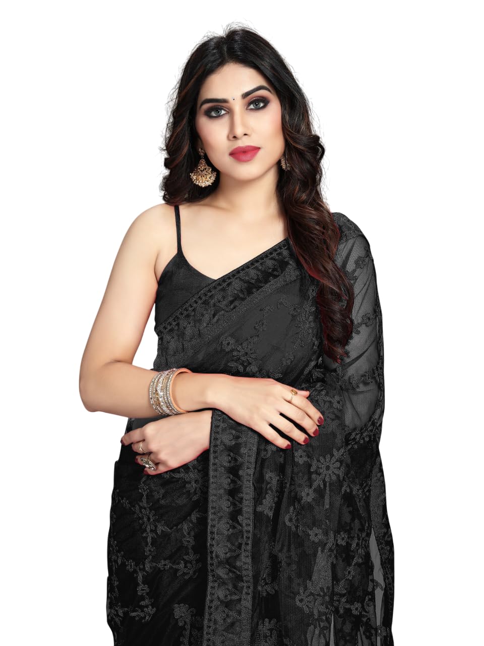 Ekasya WomenS Net Embroidered Floral Embroidered Saree And Unstitched Blouse Piece | Sari For Wedding | Festive Sarees For Wome