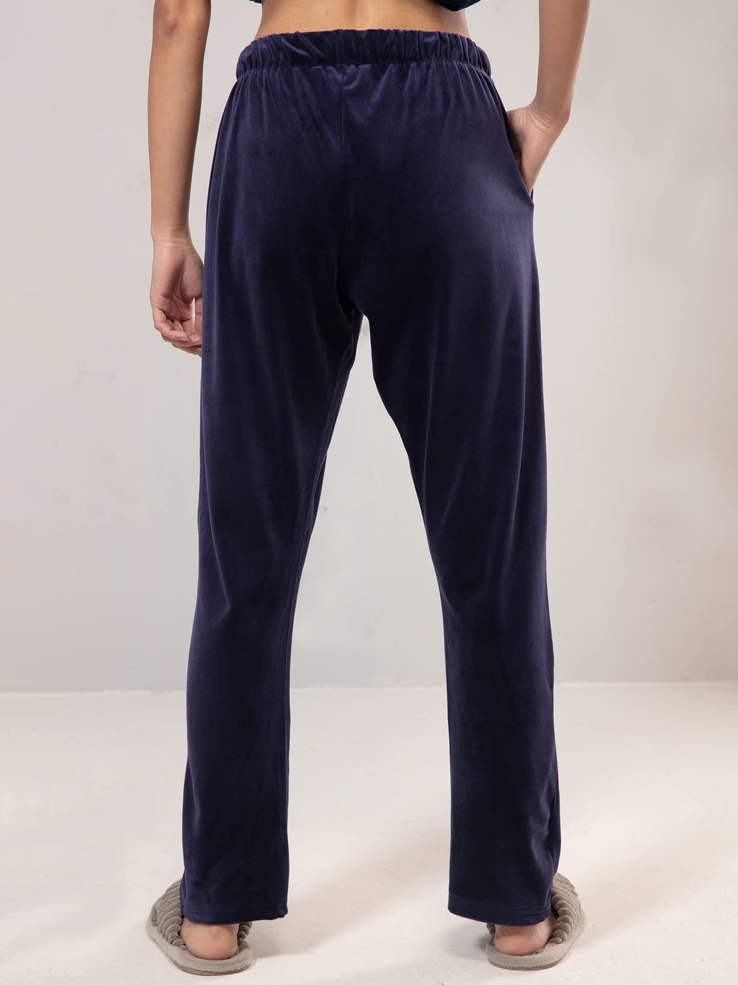 Nykd Stylish Everyday Casual Night Wear Solid Velvet Pyjama/Pajama For Women With Elastic Waist, Pockets, Relaxed Fit Pajamas, N