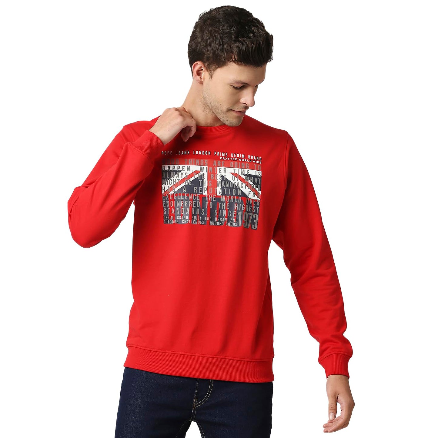 Pepe Jeans MenS Cotton Blend Crew Neck Sweatshirt (Pm582390_Red_L)