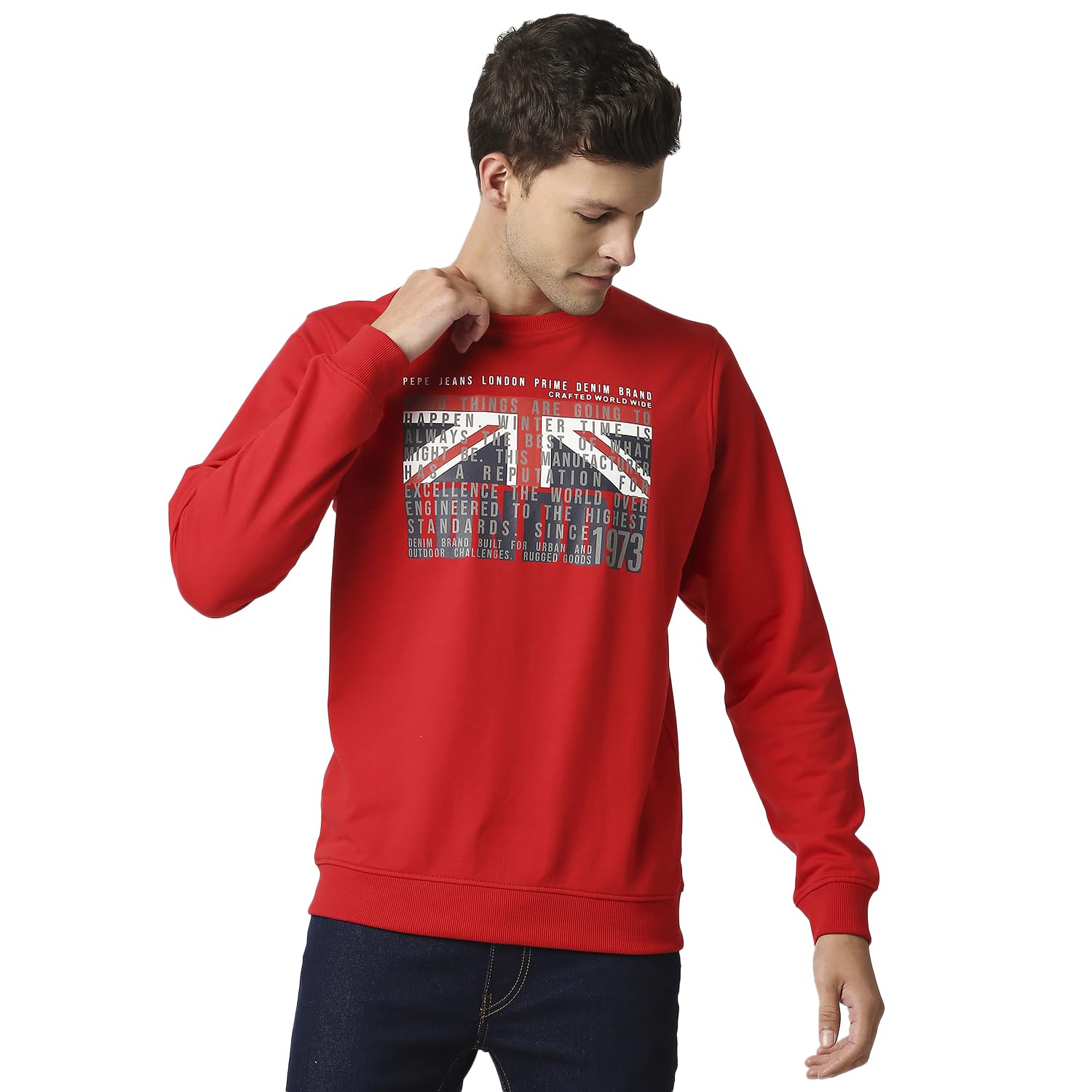 Pepe Jeans MenS Cotton Blend Crew Neck Sweatshirt (Pm582390_Red_L)