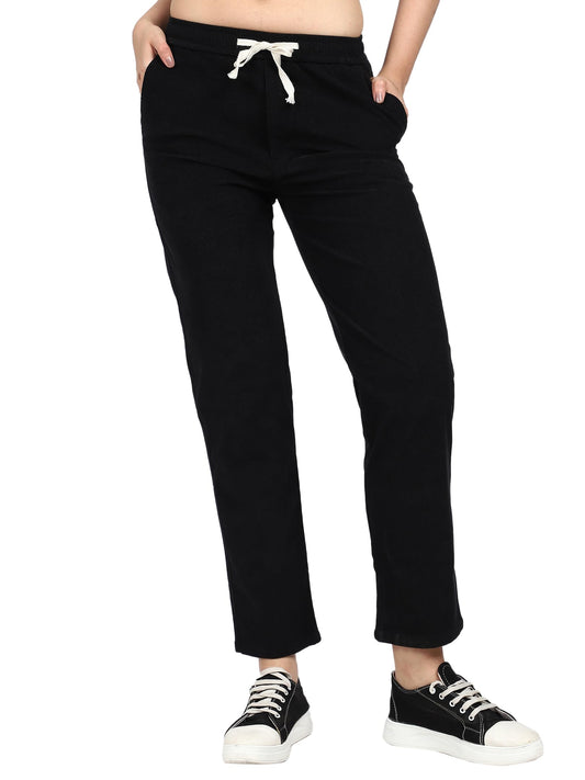 Shasmi Womens Black Front Tie Loose Fit Corduroy Baggy Long Slacks Chino Pants with Slant Pocket Simple Casual Trousers, Going