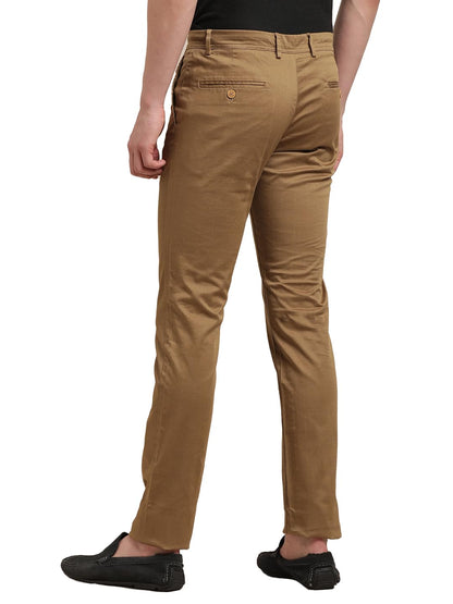 Turtle Men Cotton Stretch Khaki Printed Narrow Fit Casual Trouser