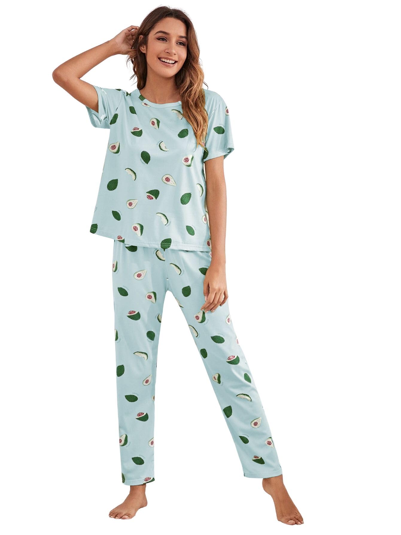 SHIENZY Womens Stylish Avacado Printed Night Suit || T-Shirt & Pyjama for Nightwear Set || Casual Lounge & Sleep Wear for Girls
