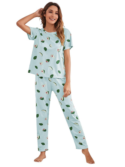 SHIENZY Womens Stylish Avacado Printed Night Suit || T-Shirt & Pyjama for Nightwear Set || Casual Lounge & Sleep Wear for Girls