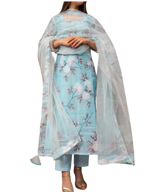 ANNI DESIGNER Women's Cotton Blend Printed Straight Kurta with Pant & Dupatta (Itta VAR1)