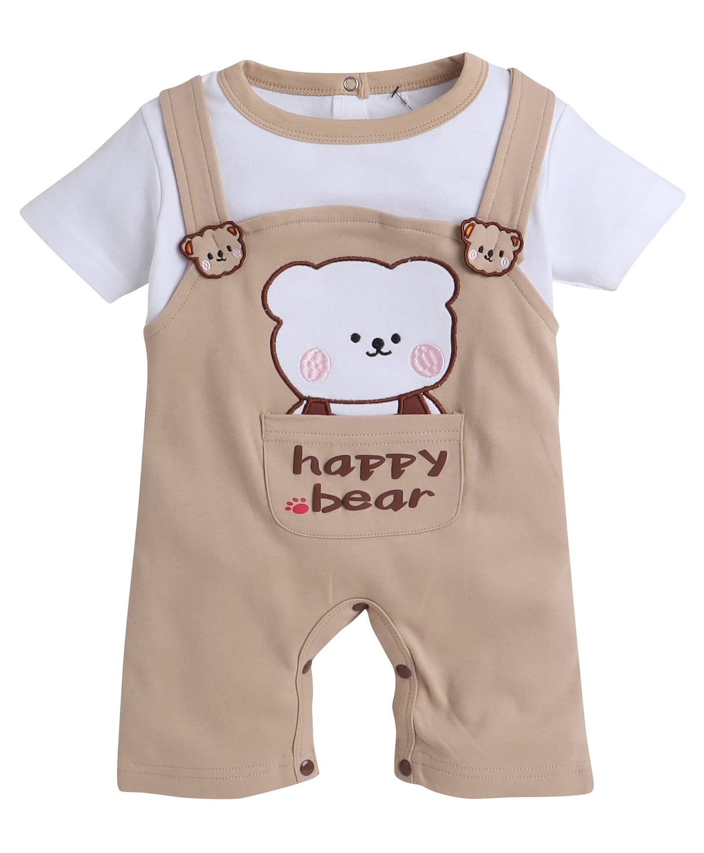 Bumzee Brown & White Boys Half Sleeves Thigh Length Romper Age - 9-12 Months (Peb8059E-Bwn.Wht)