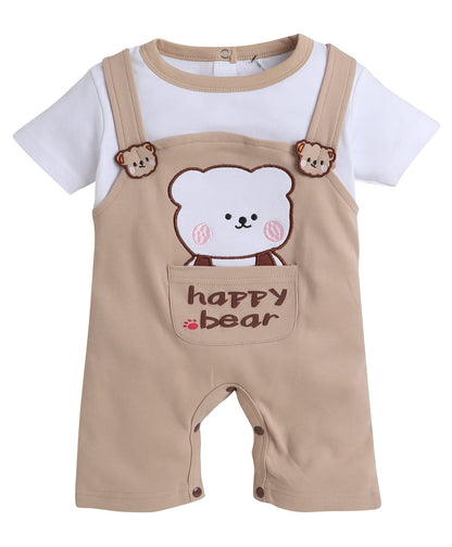 Bumzee Brown & White Boys Half Sleeves Thigh Length Romper Age - 9-12 Months (Peb8059E-Bwn.Wht)