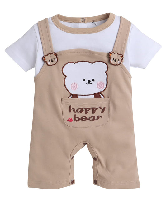 Bumzee Brown & White Boys Half Sleeves Thigh Length Romper Age - 9-12 Months (Peb8059E-Bwn.Wht)