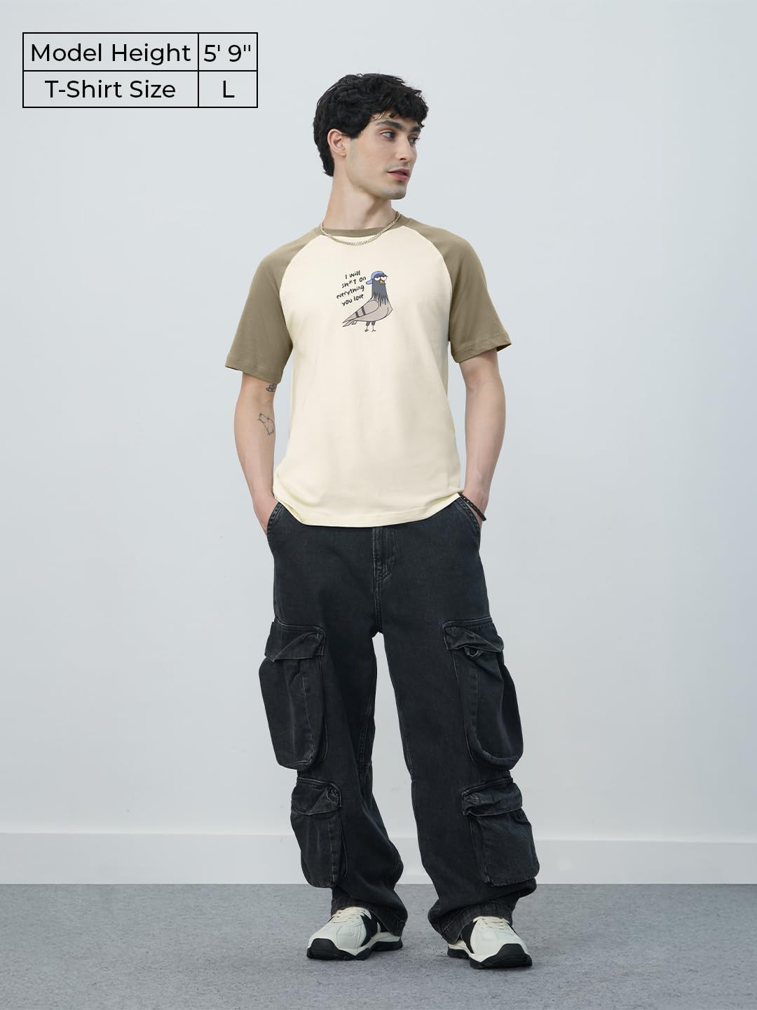The Souled Store Pigeon: Men and Boys Short Sleeves Round Neck Off White Graphic Printed Cotton Relaxed Fit T-Shirts