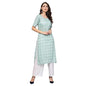idaLia Women's Checkered Print Teal Rayon Kurta with White Palazzo Pants
