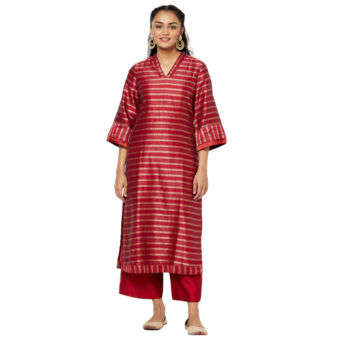 Fabindia WomenS Cotton Silk Woven Regular Kurta_Maroon_S
