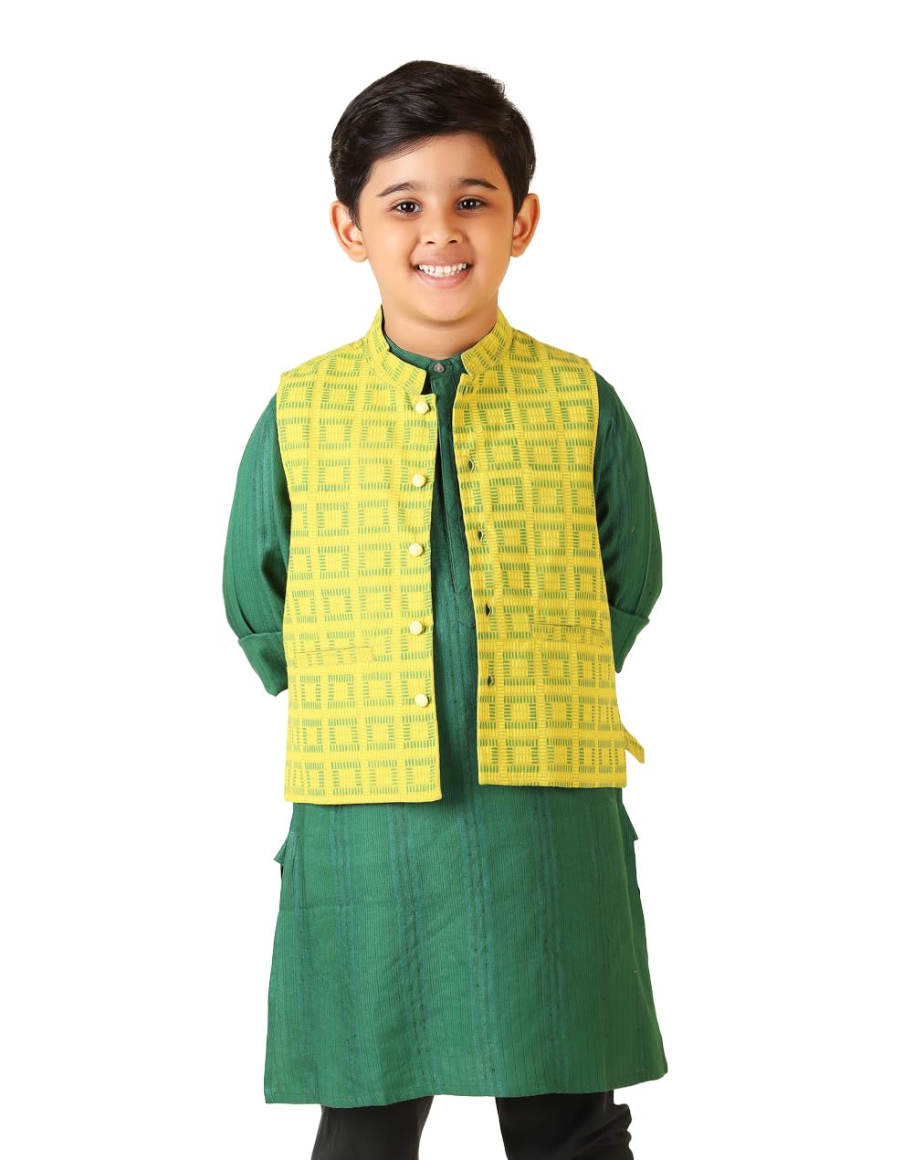Fabindia BoyS Lime Green Cotton Printed Jacket (100033501