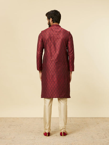 Manyavar Maroon Art Silk Embroidery | Self Texture Kurta Pyjama Set