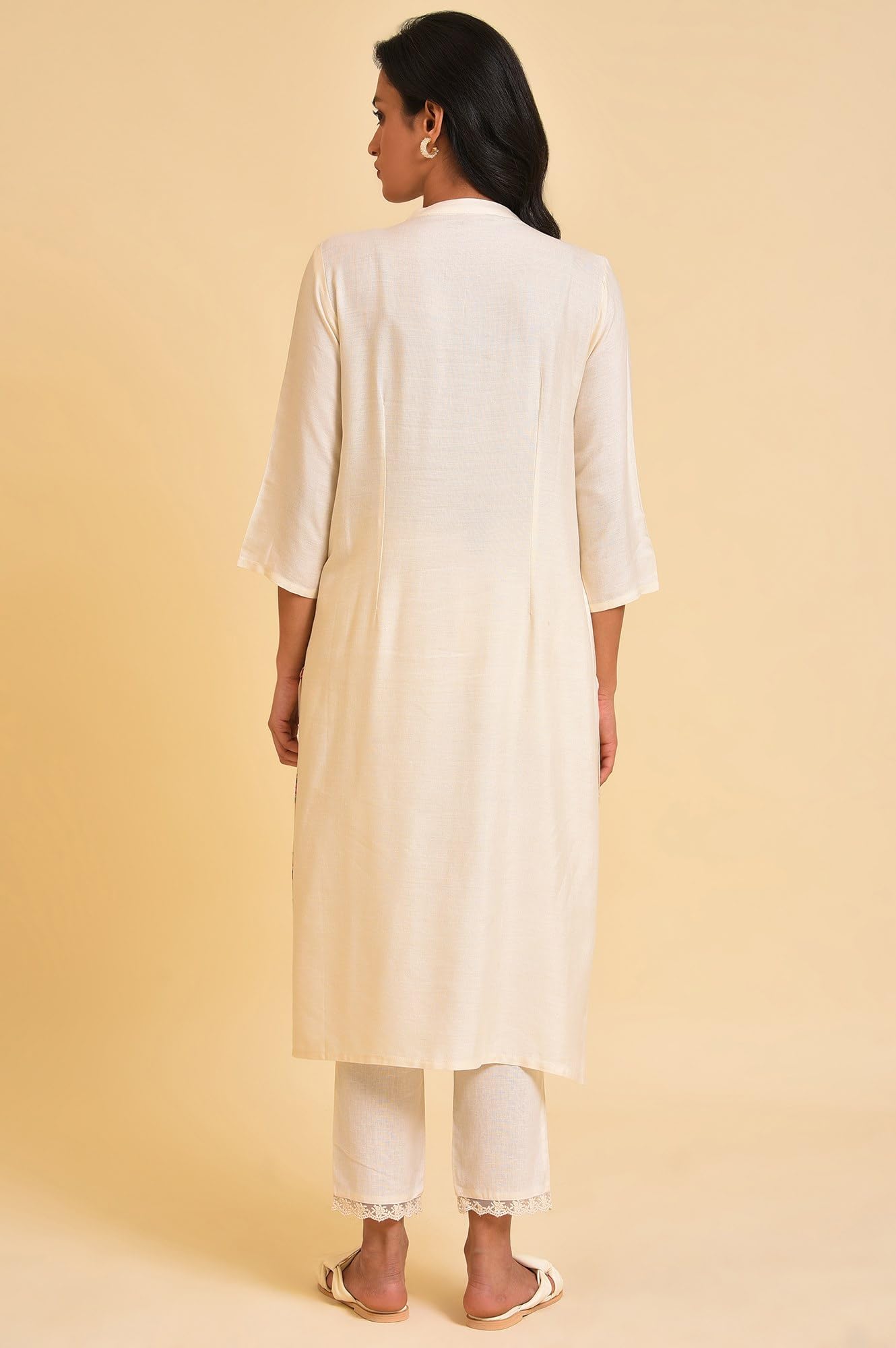 W for Woman Ecru Embroidered Kurta & Pants Set