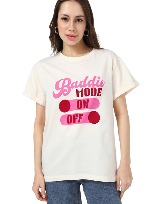 Bewakoof Womens Typography Print Boyfriend Fit Half Sleeve Round Neck Cotton Jersey T-Shirt_659687_Beige_S