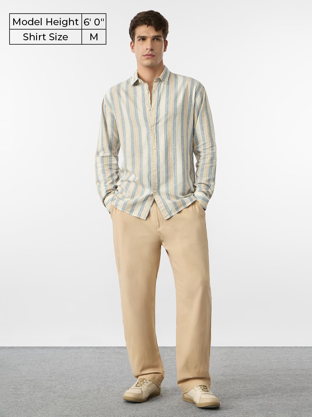 The Souled Store Cotton Linen Stripes: Sundown Men and Boys Long Sleeve Collared Neck Button Front Multicolor Stripes Regular Fi