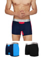 XYXX Mens Underwear Illuminati IntelliSoft Antimicrobial Micro Modal Trunk Pack of 3 (Black Iris & Tango Red ; Black Iris & Bri