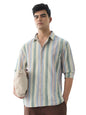The Souled Store Cotton Linen Stripes: Sunset Lines Men and Boys Long Sleeve Collared Neck Button Front Multicolored Striped Reg