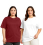 Juneberry 100% Pure Cotton Oversized Baggy Fit Drop Shoulder Solid Core Plus Size T-Shirt Combo For Women (Pack Of 2) (Po2_Jb_Ps