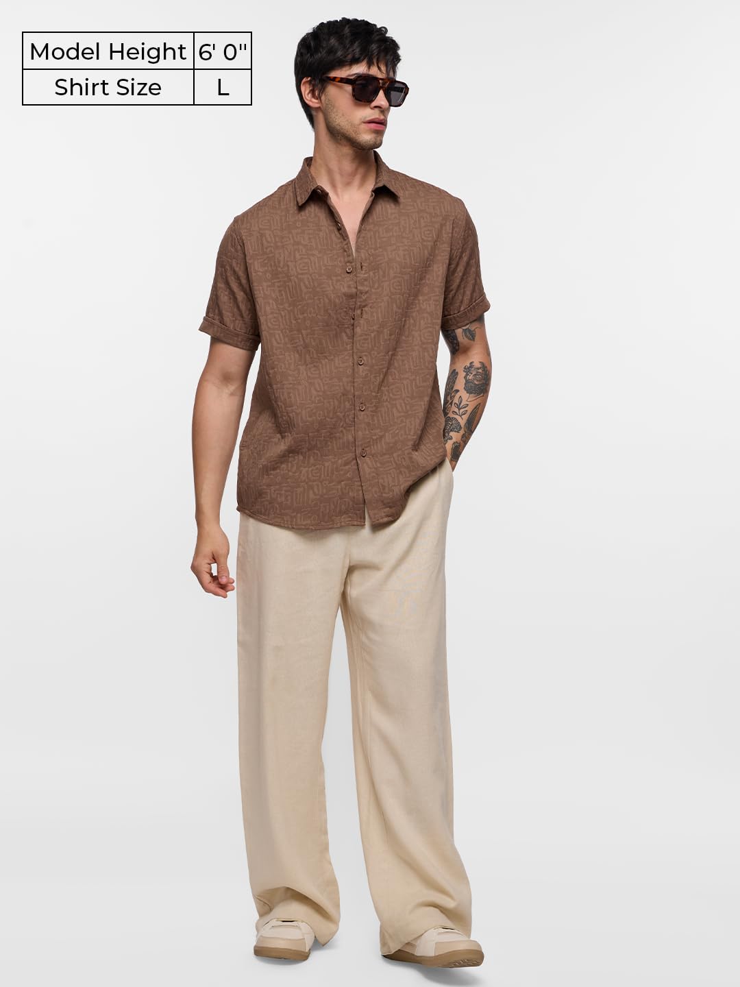 The Souled Store Cambridge Men and Boys Half Sleeve Collared Neck Button Front Regular Fit Textured Holiday Shirts