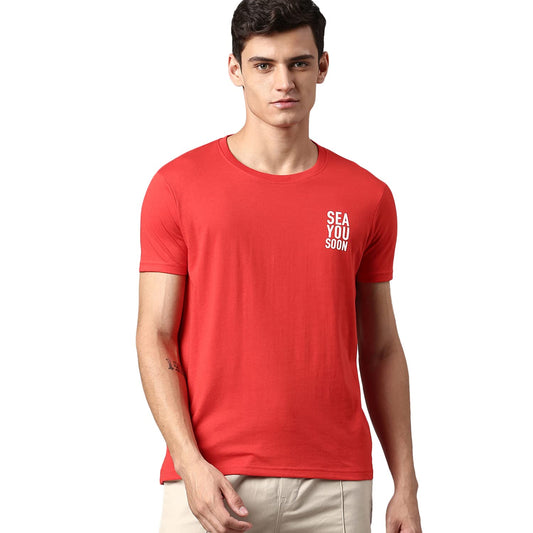 Dennis Lingo MenS Slim Fit Poly Cotton Solid Half Sleeves T-Shirt (Red)