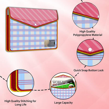 Fedus Documents Holder Envelope Folder, Stylist Printed File Storage Bag With Snap Button Transparent Plastic File For Documents