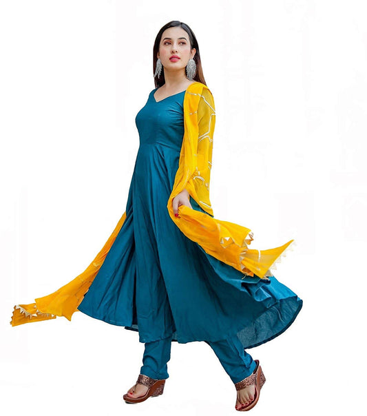 Gosriki WomenS Rayon Regular Kurta And Palazzos & Dupatta (Keri Blue_Xxl-Go Xx-Large)