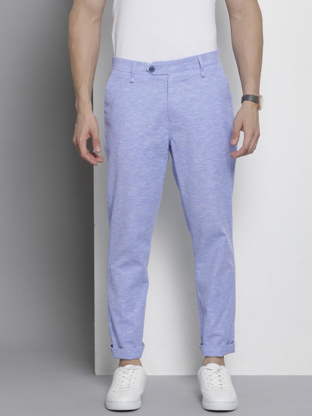 The Indian Garage Co Men Slim Fit Solid Mid-Rise Trousers Blue