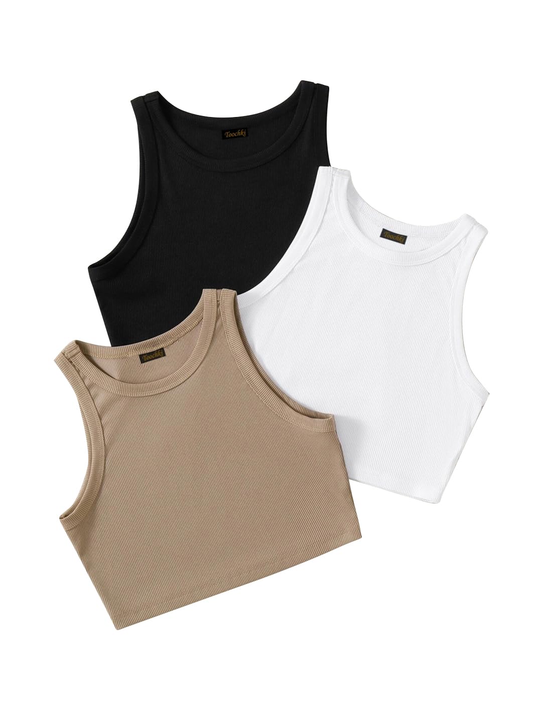 Toochki Tops for Woman | Spandex Top | Crop | Short | Western | for Jeans | Sleeveless | Stretchable | Pack of Three | Black-Whi