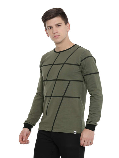 ADRO Men's Full Sleeve Printed Cotton T-Shirts (FS-A-AOP05-OL_Olive)